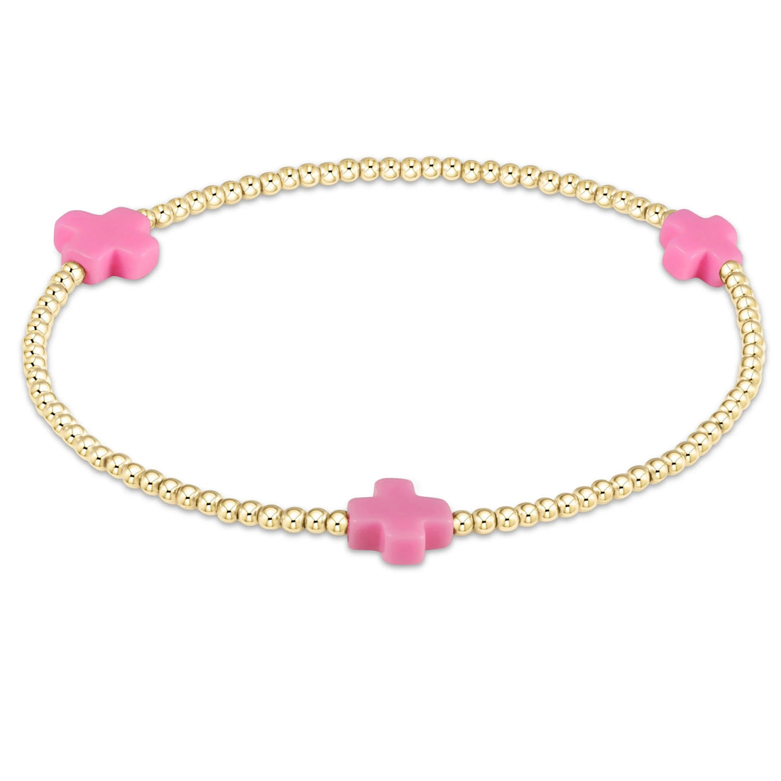 Enewton Signature Cross Gold Pattern 2mm Bead Bracelet- Bright Pink JEWELRY ENEWTON 