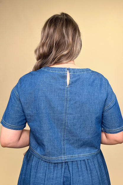 Cropped Denim Short Sleeve Top JRTOP CASUAL TOP BLUPEPPER 