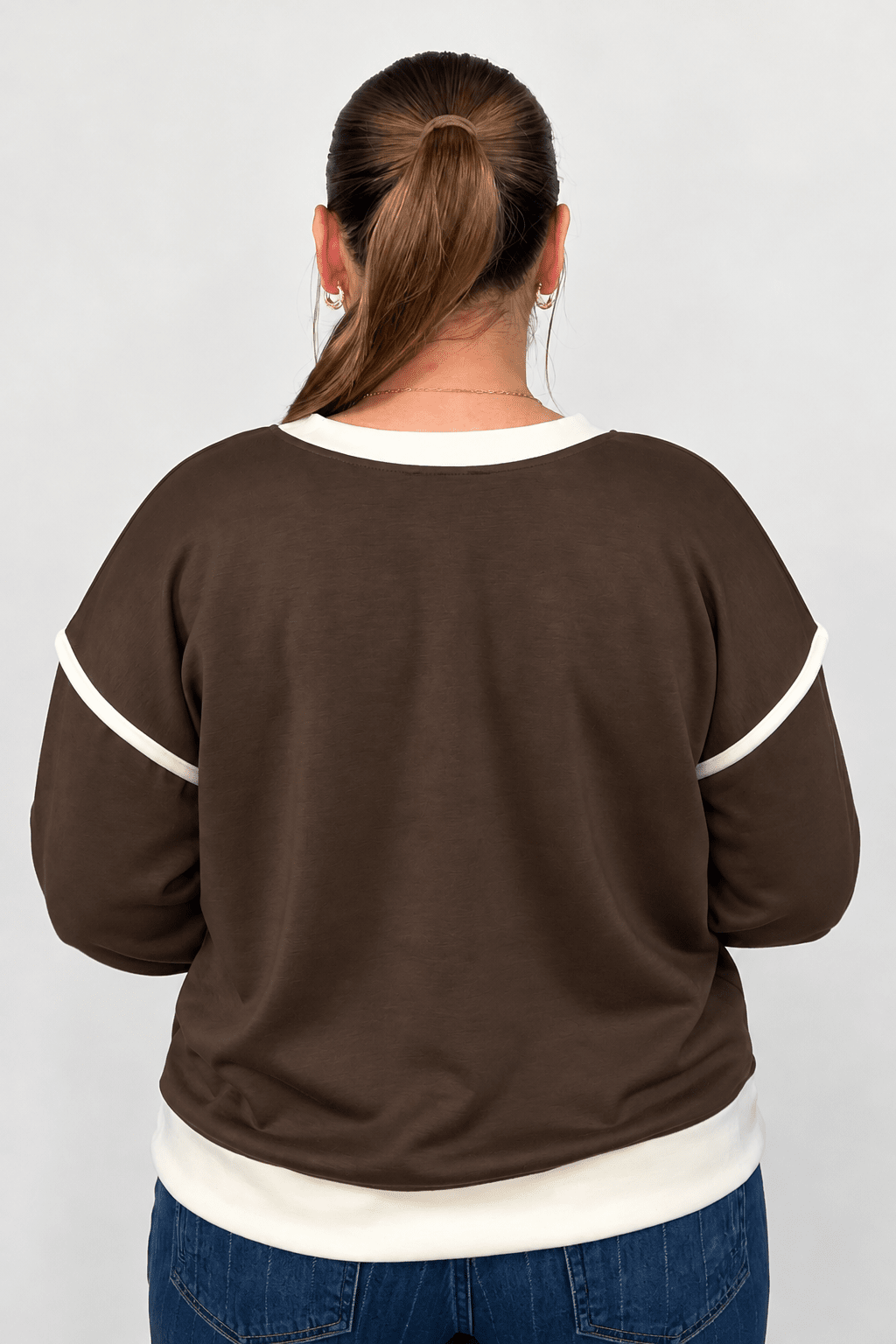 Scuba Contrast Trim Sweatshirt - Coffee JRTOP CASUAL TOP:~~Unassigned~~ ZENANA 
