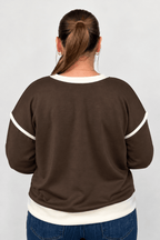 Scuba Contrast Trim Sweatshirt - Coffee JRTOP CASUAL TOP:~~Unassigned~~ ZENANA 