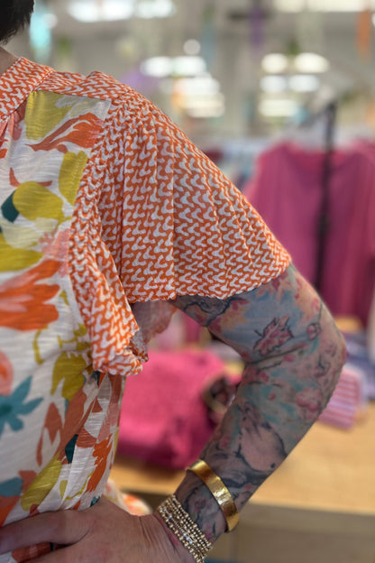 Short Flutter Sleeve Mandarin Collar Knit Top MISSY TOP SPECIAL DEMOCRACY 