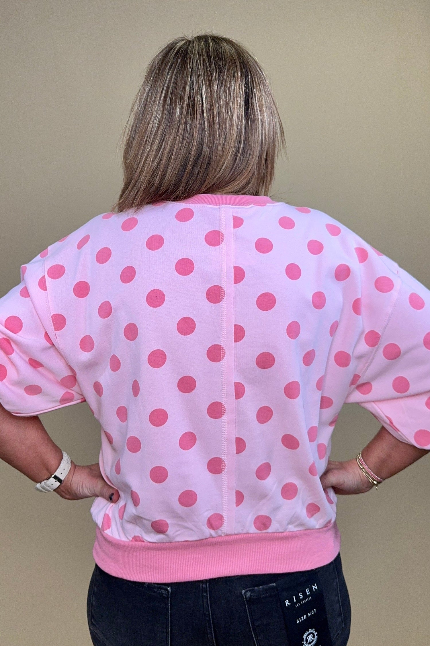 Round Neck Bubble Sleeve Polka Dot Sweatshirt JRTOP CASUAL TOP GLAM 