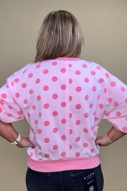 Round Neck Bubble Sleeve Polka Dot Sweatshirt JRTOP CASUAL TOP GLAM 