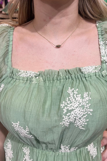 Puff Sleeve Square Neck Dress w/Queen Annes Lace Detail DRESS VERYJ 