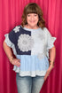 Short Sleeve Multi Fabric Top w/Crochet Flowers JRTOP CASUAL TOP DAVI&DANI 