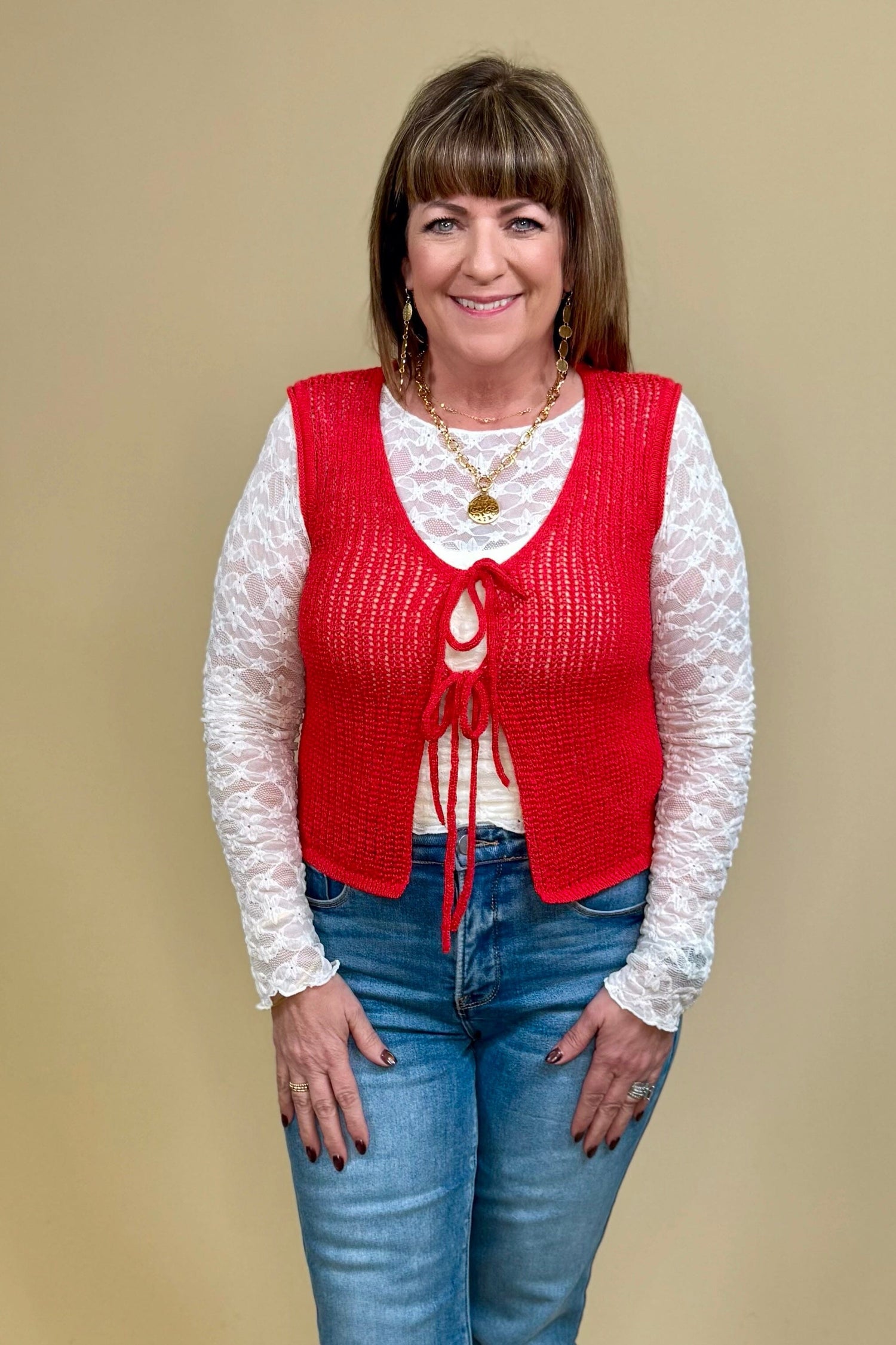 Tie Front Vest JRTOP CASUAL TOP BLUPEPPER 