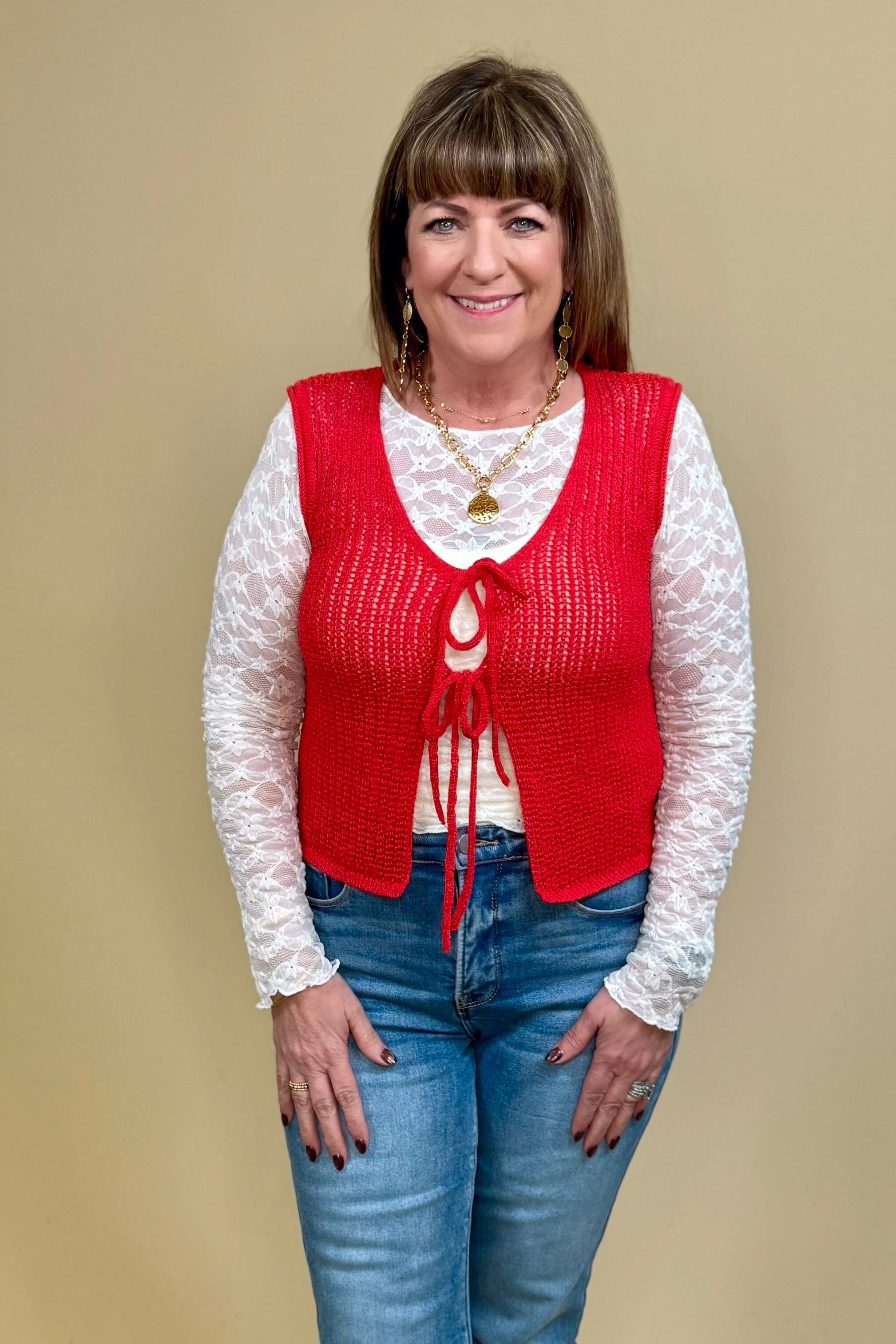 Tie Front Vest JRTOP CASUAL TOP BLUPEPPER 