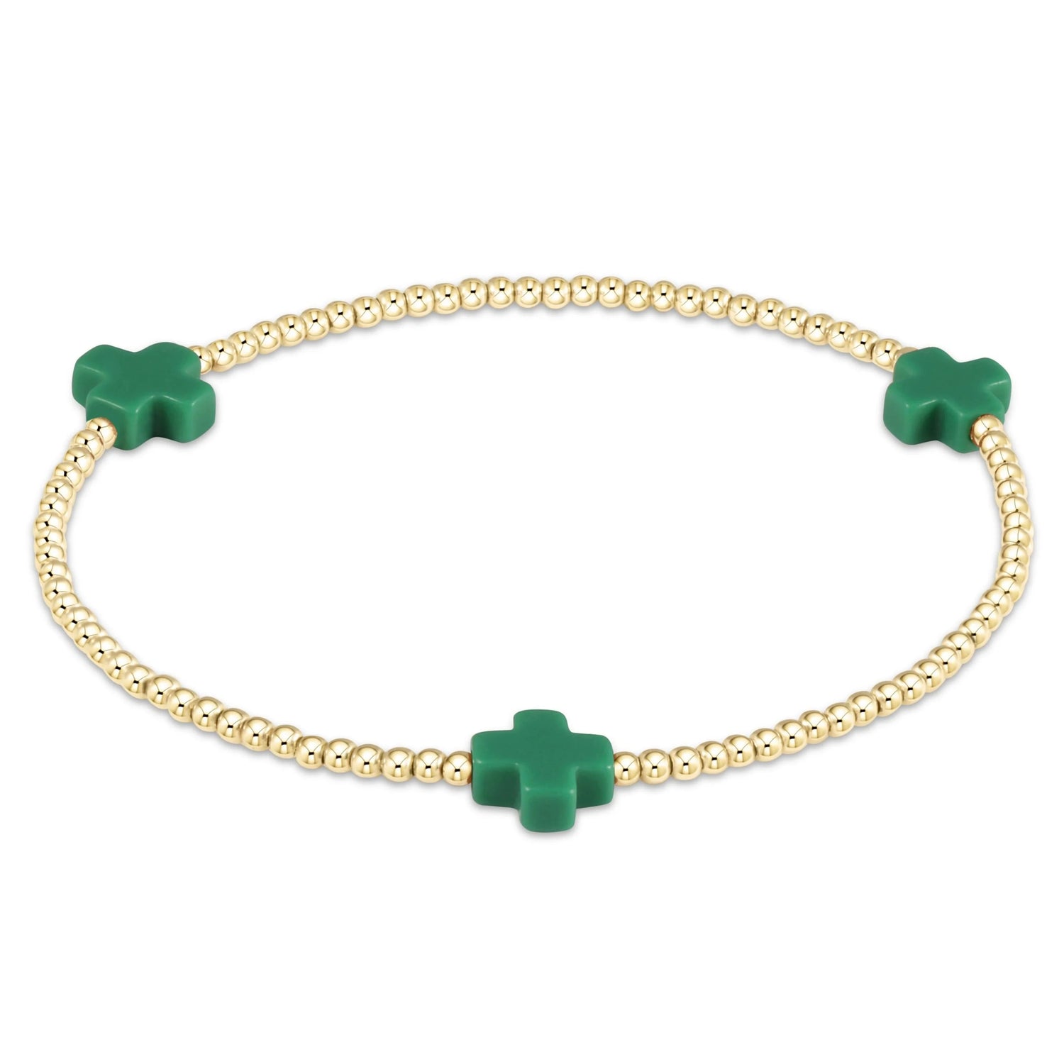 Enewton Signature Cross Gold Pattern 2mm Bead Bracelet- Emerald JEWELRY ENEWTON 