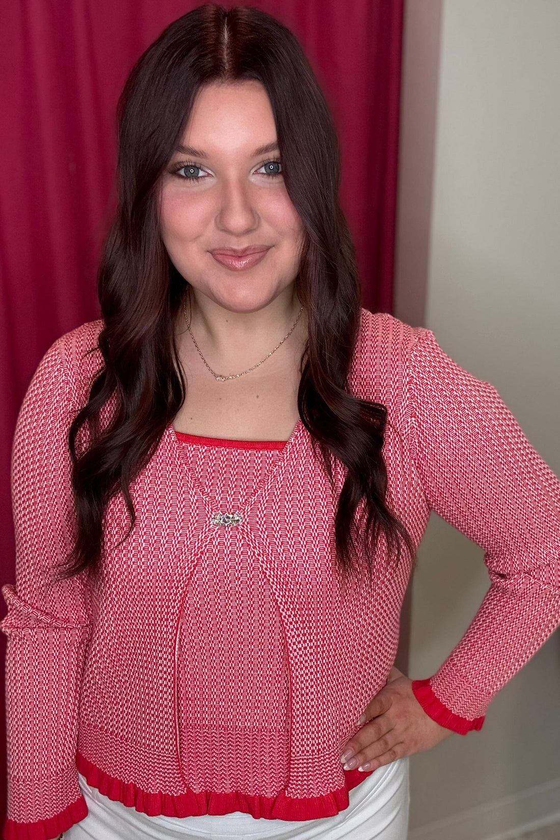 Long Sleeve Front Closure Sweater Cardigan with Tipping Detail OUTFIT COMPLETER DEMOCRACY