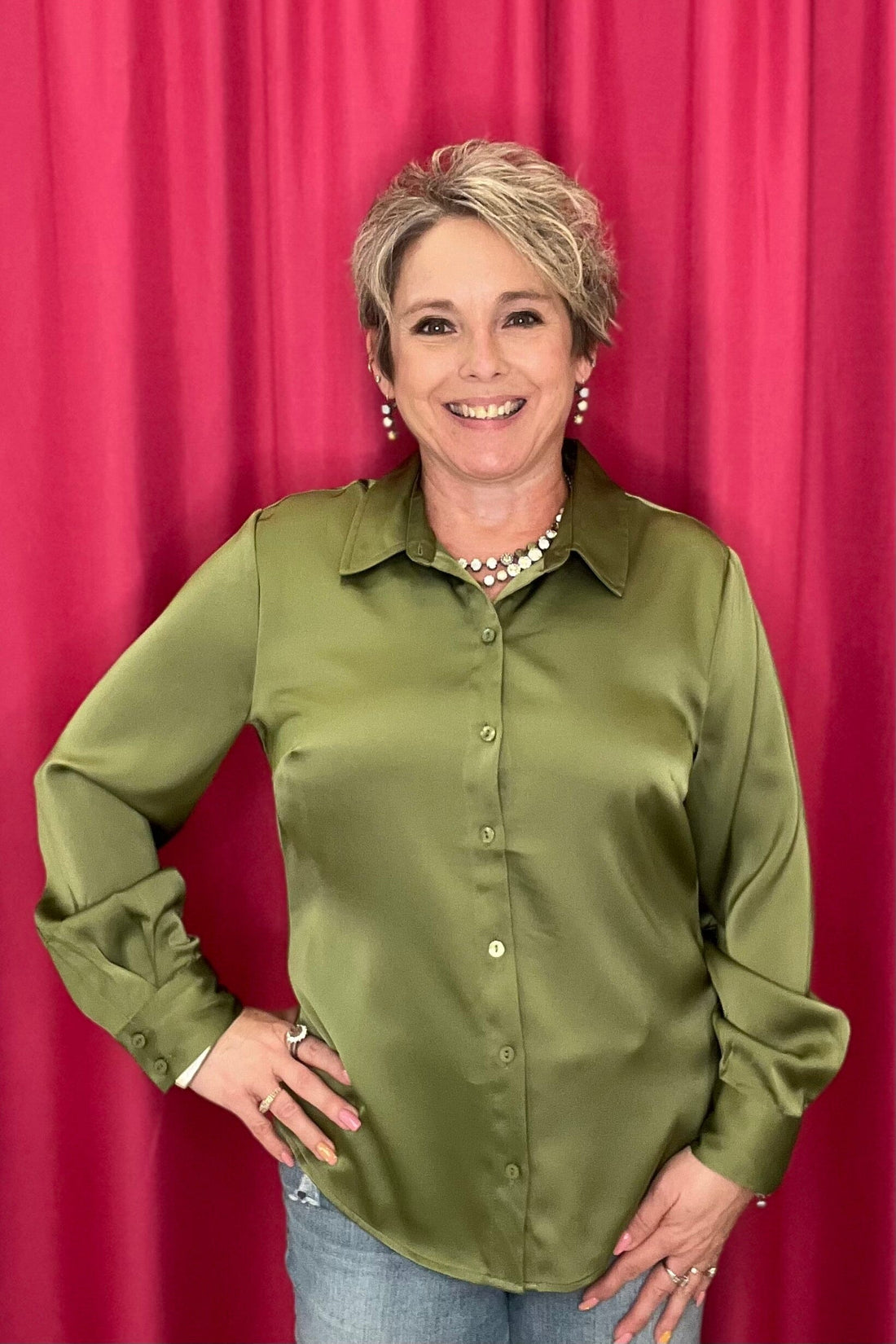 Long Sleeve Button Front Woven Shirt MISSY TOP SPECIAL LIVERPOOL