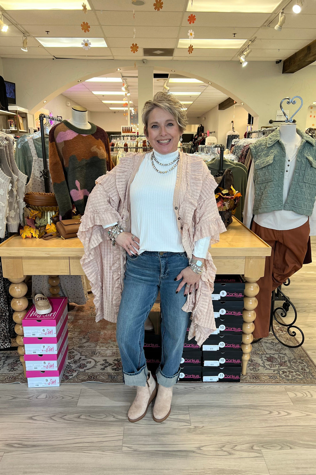 Ruffle Collar Mid Poncho Cardigan OUTFIT COMPLETER BLUEVELVET