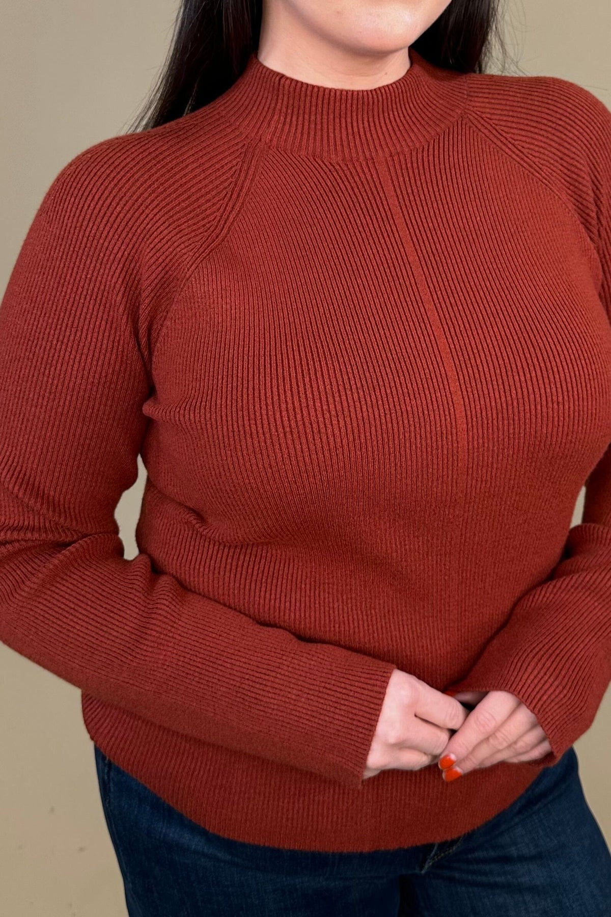 Long Sleeve Turtleneck Sweater - Rust MISSY BASIC KNIT:LPTRUNKFALL26 LIVERPOOL 
