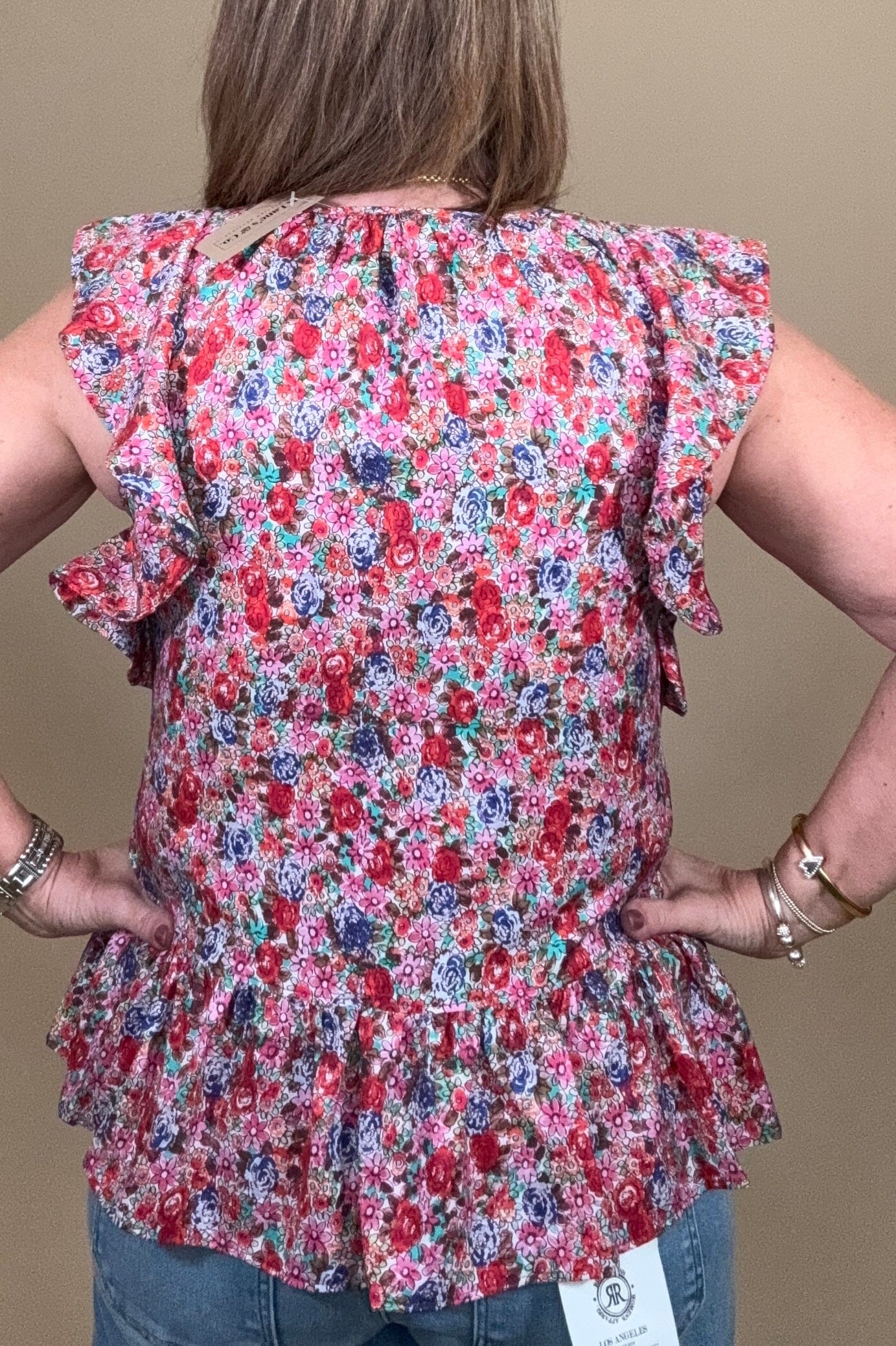 Flutter Sleeve Peplum Woven Top w/Ties MISSY TOP SPECIAL LIVERPOOL 