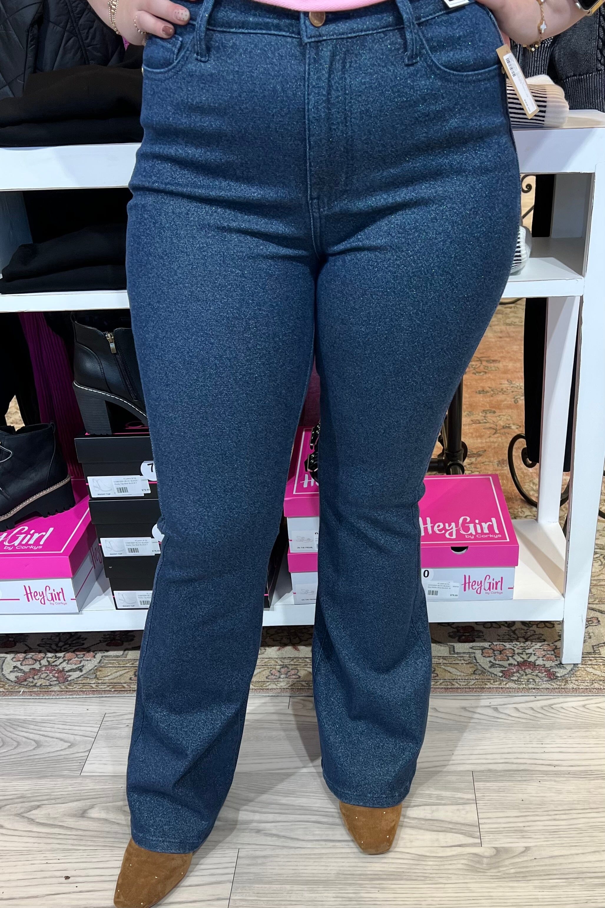 High Waist Sparkle Flare Leg 33"Inseam BOTTOMS JUDY BLUE 