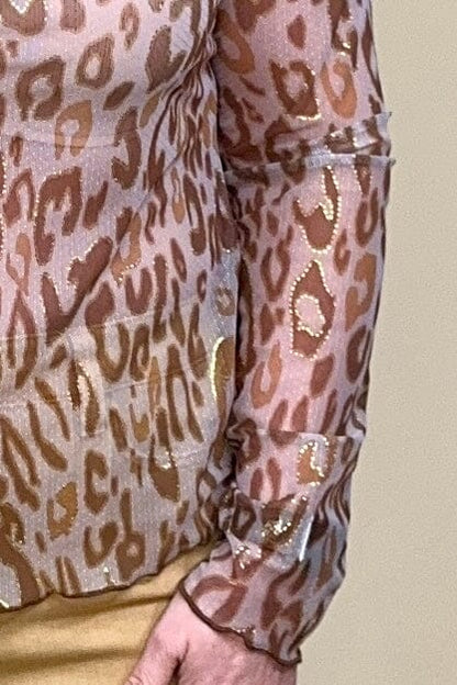 Long Sleeve Leopard Mesh Top MISSY BASIC KNIT DAVI&amp;DANI 