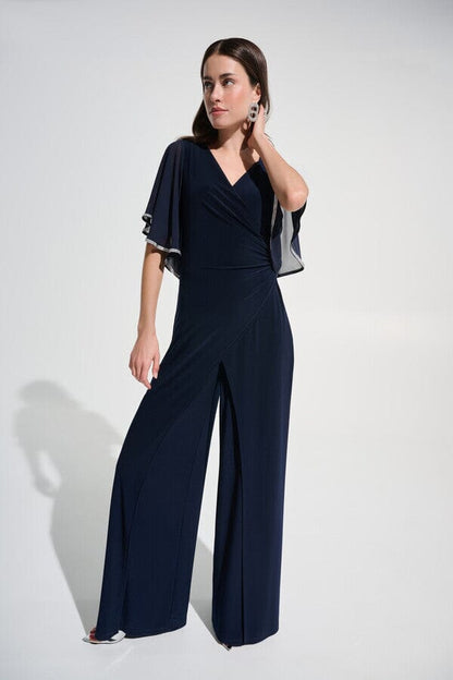 Criss Cross Jumpsuit w/Flutter Rhinestone Sleeves DRESS JOSEPH RIBKOFF 