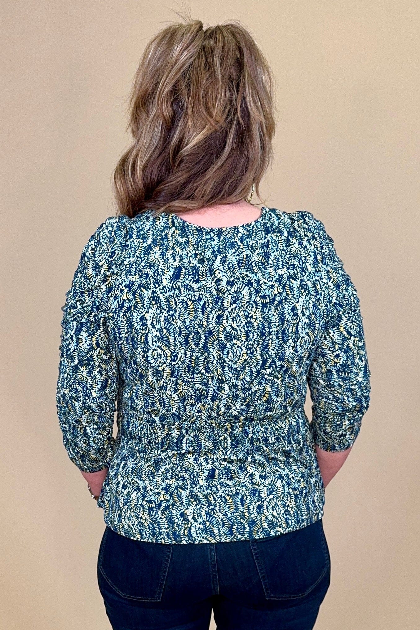 3/4 Rushed Sleeve V-Neck Knit Top MISSY TOP SPECIAL LIVERPOOL 