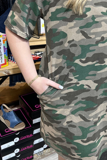 Short Sleeve Camoflage Dress DRESS EASEL 