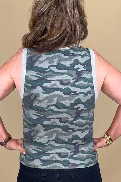 Camo Tank w/Floral Studs JRTOP CASUAL TOP POL CLOTHING 