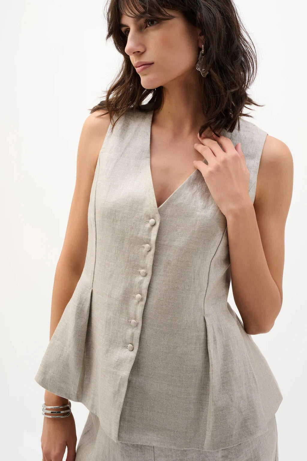 Button Down Peplum Mettalic Vest MISSY TOP SPECIAL JOSEPH RIBKOFF 