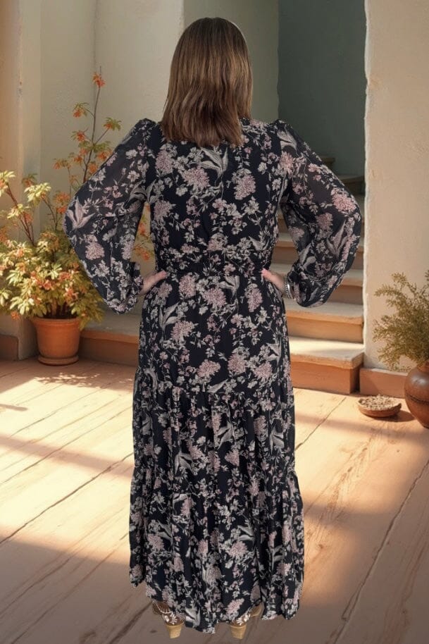 Long Sleeve Printed Maxi Dress DRESS SHE&amp;SKY 