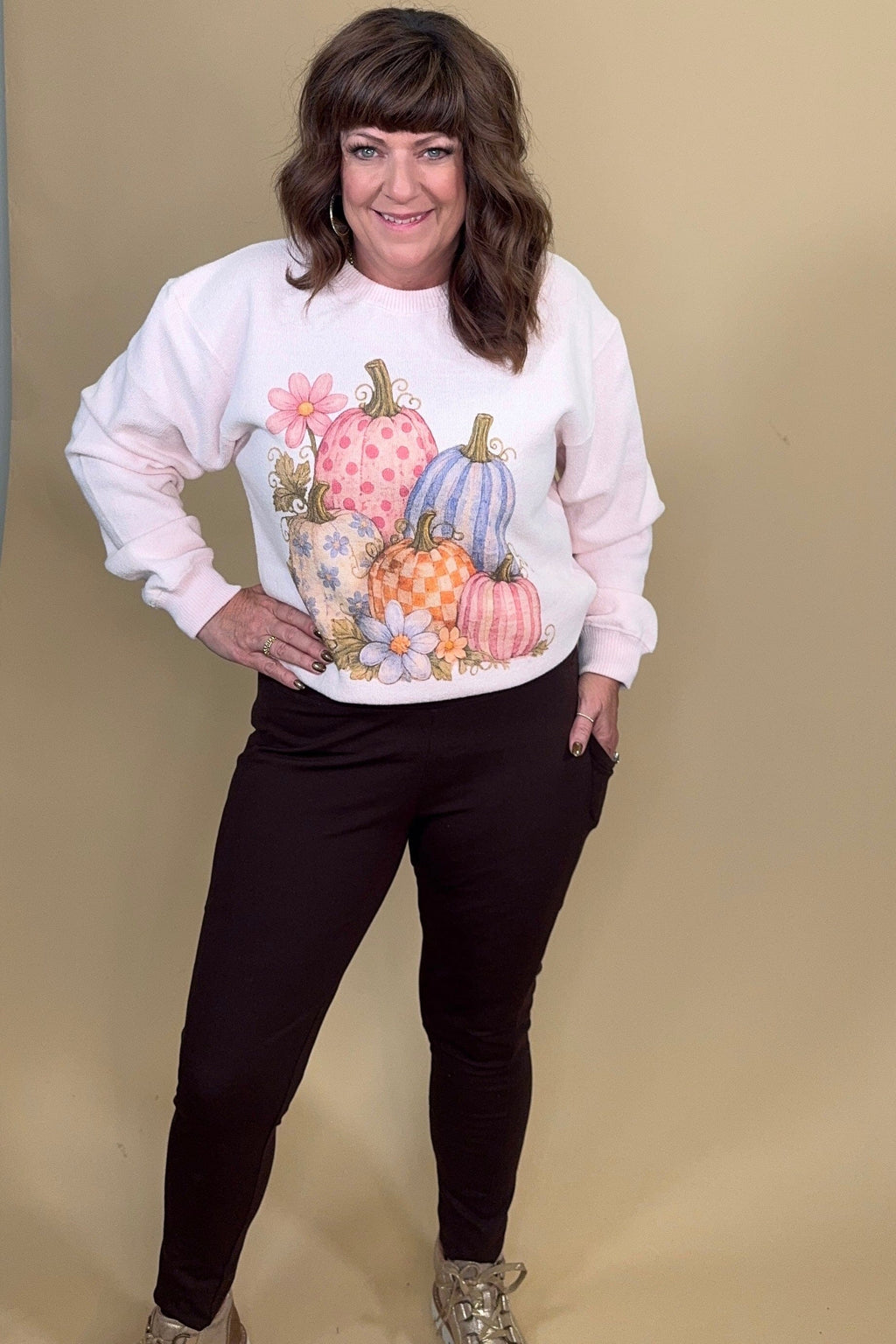 Mixed Pumpkin Graphic Sweatshirt MISSY BASIC KNIT:~~Unassigned~~ SUGAR STITCH 