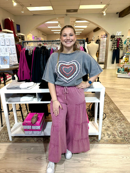 Mineral Washed Tiered Flowy Pants BOTTOMS EASEL RASP S 