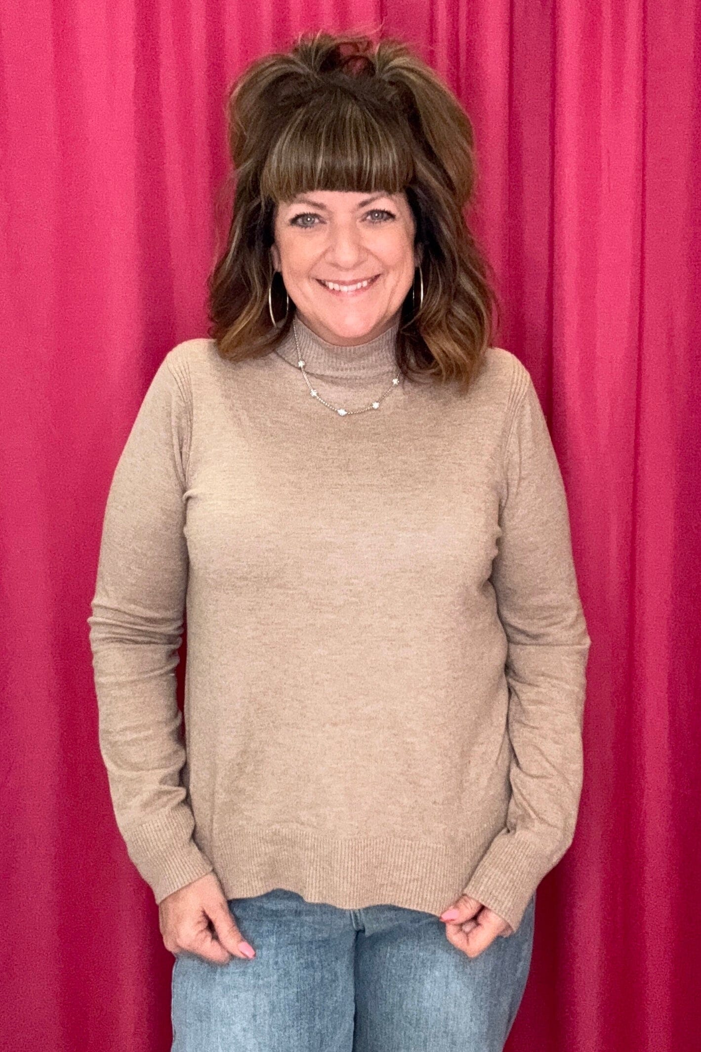 Long Sleeve Mock Neck Sweater SWEATER KEREN HART 