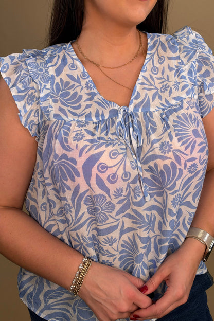Printed Sleeveless Ruffle Top w/Tie MISSY TOP SPECIAL ZAC &amp; RACHEL 