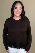 Crew Neck Sweater w/ Fringe Hem MISSY TOP SPECIAL CHARLIEB 