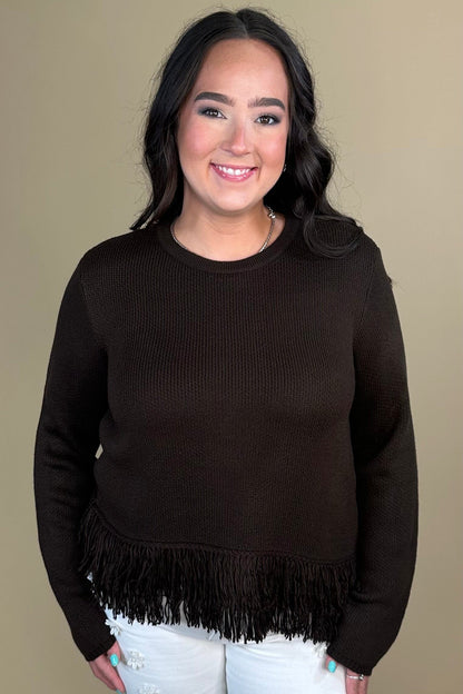 Crew Neck Sweater w/ Fringe Hem MISSY TOP SPECIAL CHARLIEB 