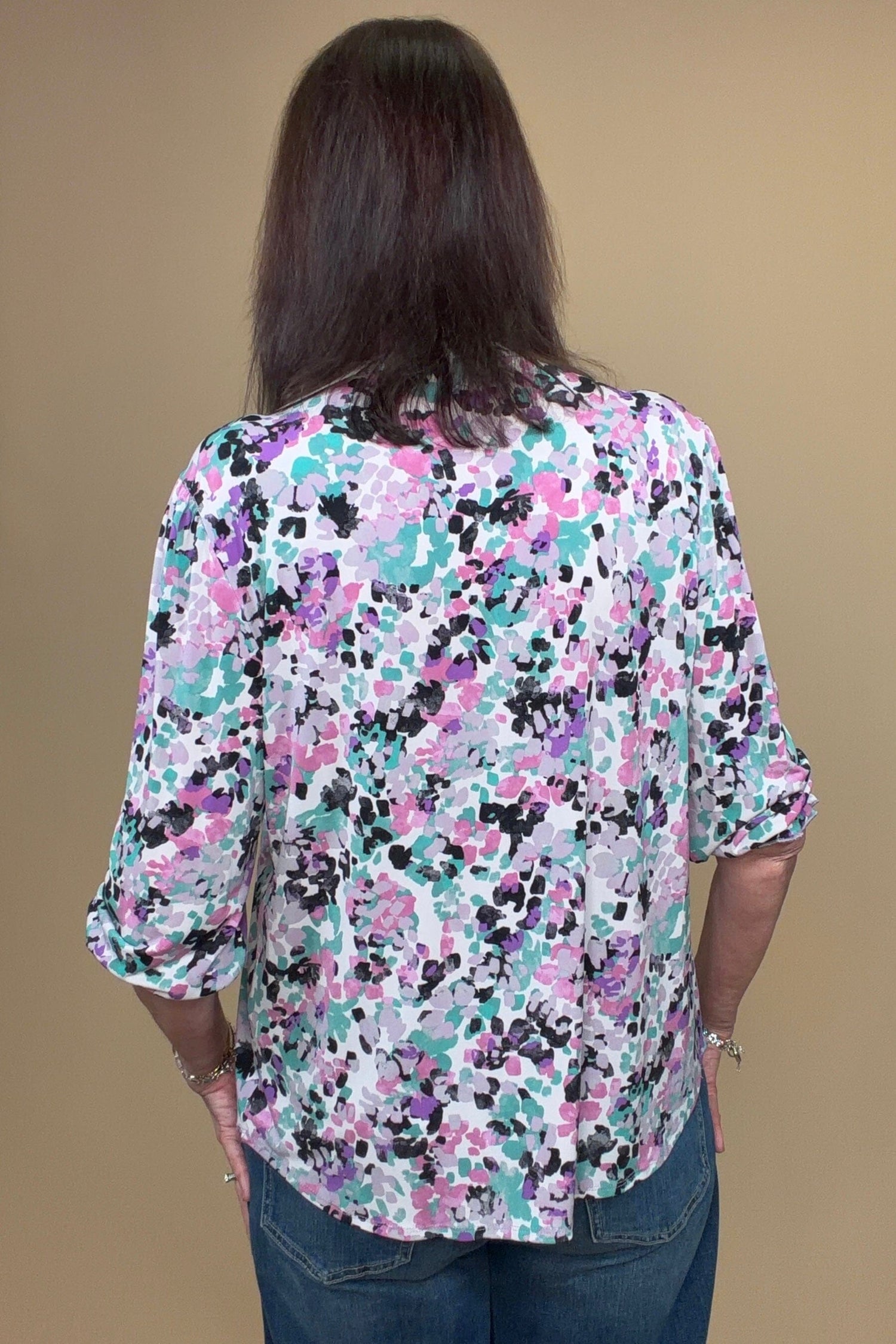 3/4 Sleeve Printed Top w/Buttons MISSY TOP SPECIAL SOUTHERN LADY 