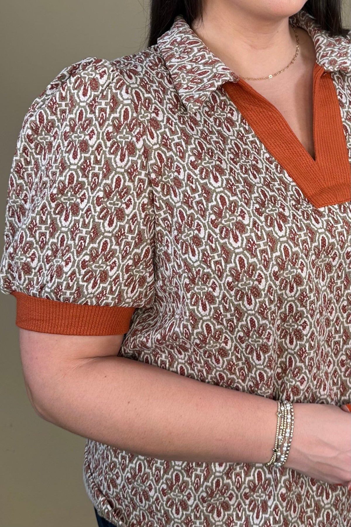 Puff Sleeve Collared V Neck Top JR TOP DRESSY:~~Unassigned~~ UMGEE 