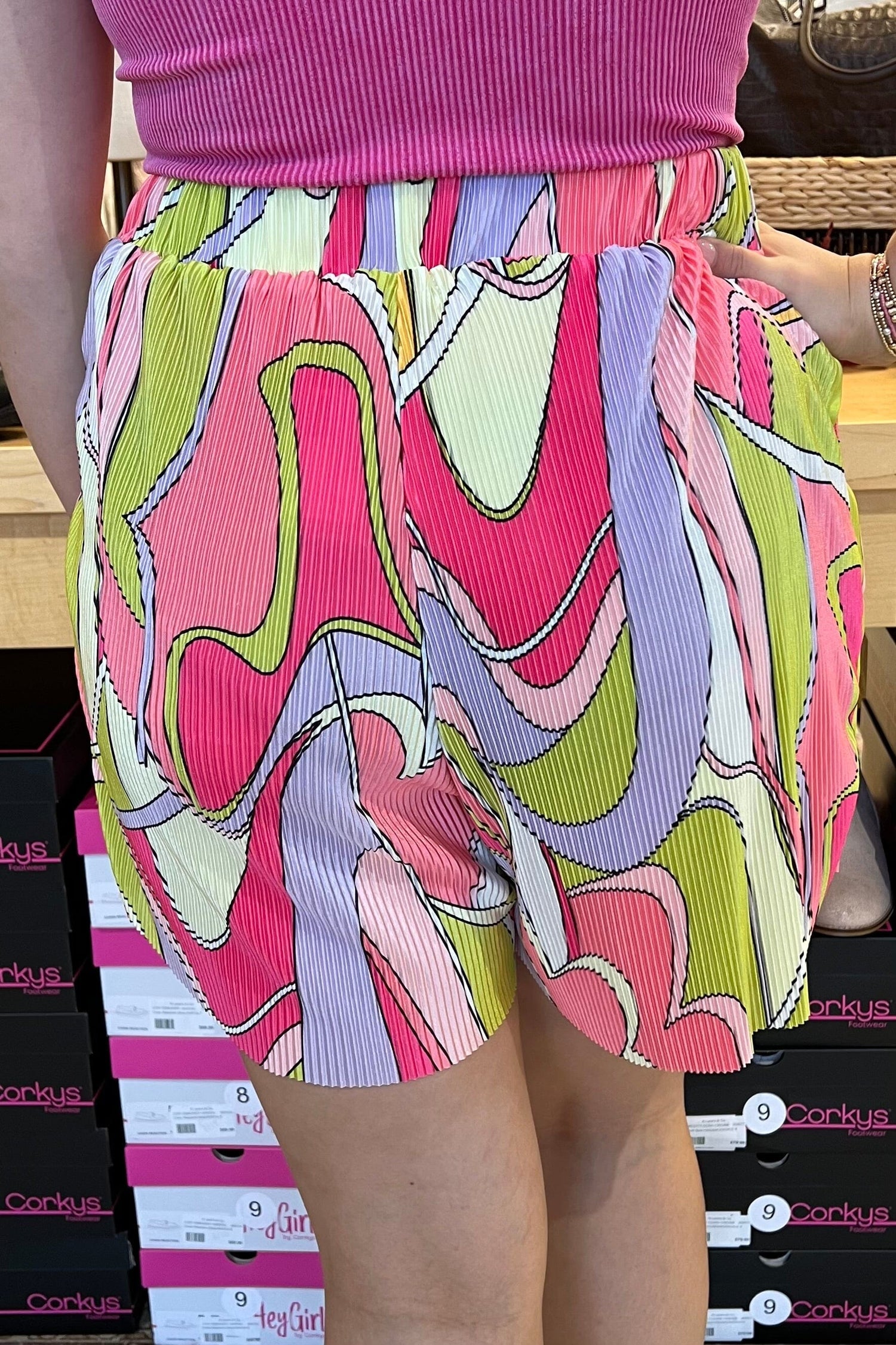 Pleated Abstract Print Shorts BOTTOMS SOUTHERN GRACE 