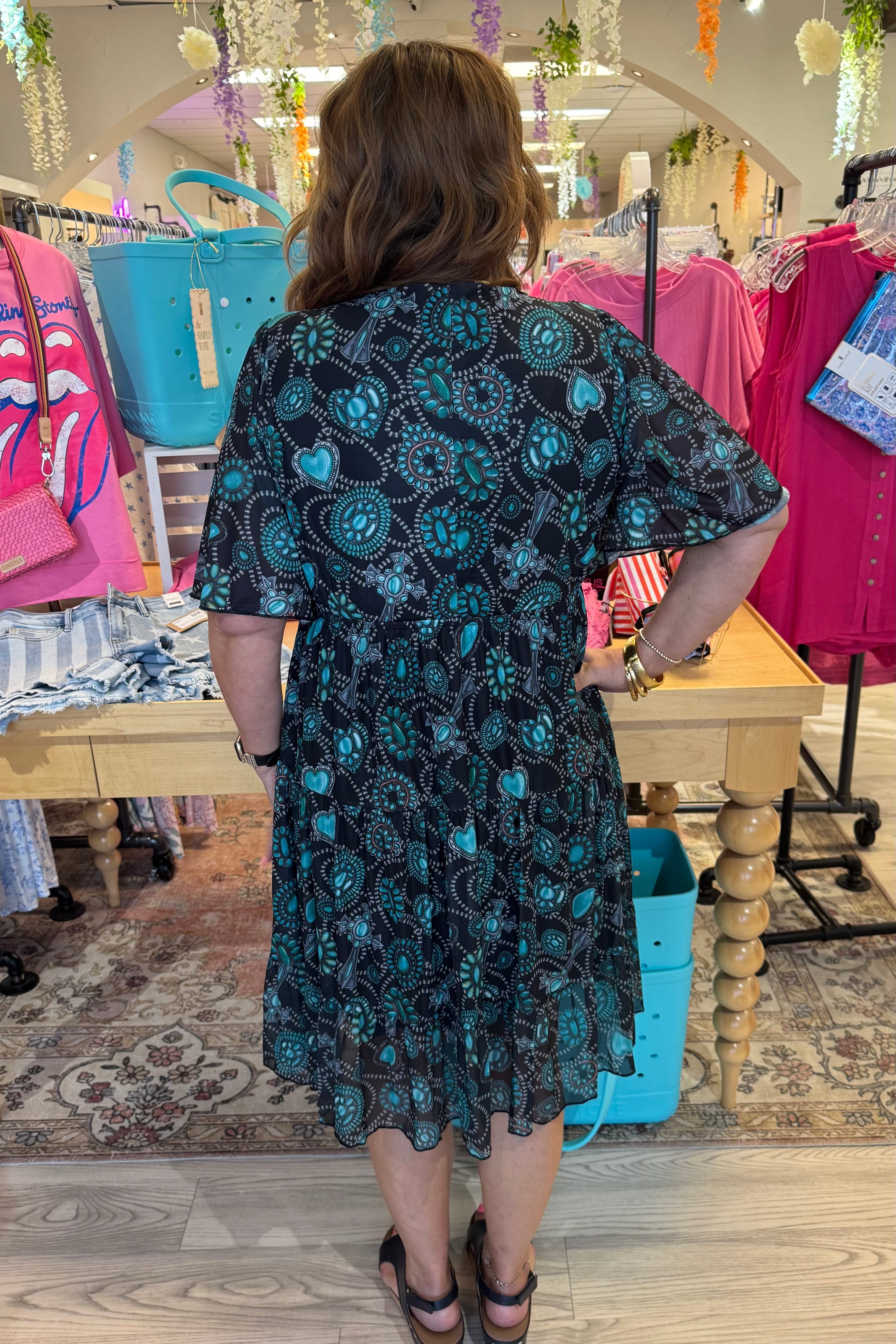 Short Flutter Sleeve Printed Dress DRESS STERLING KREEK 