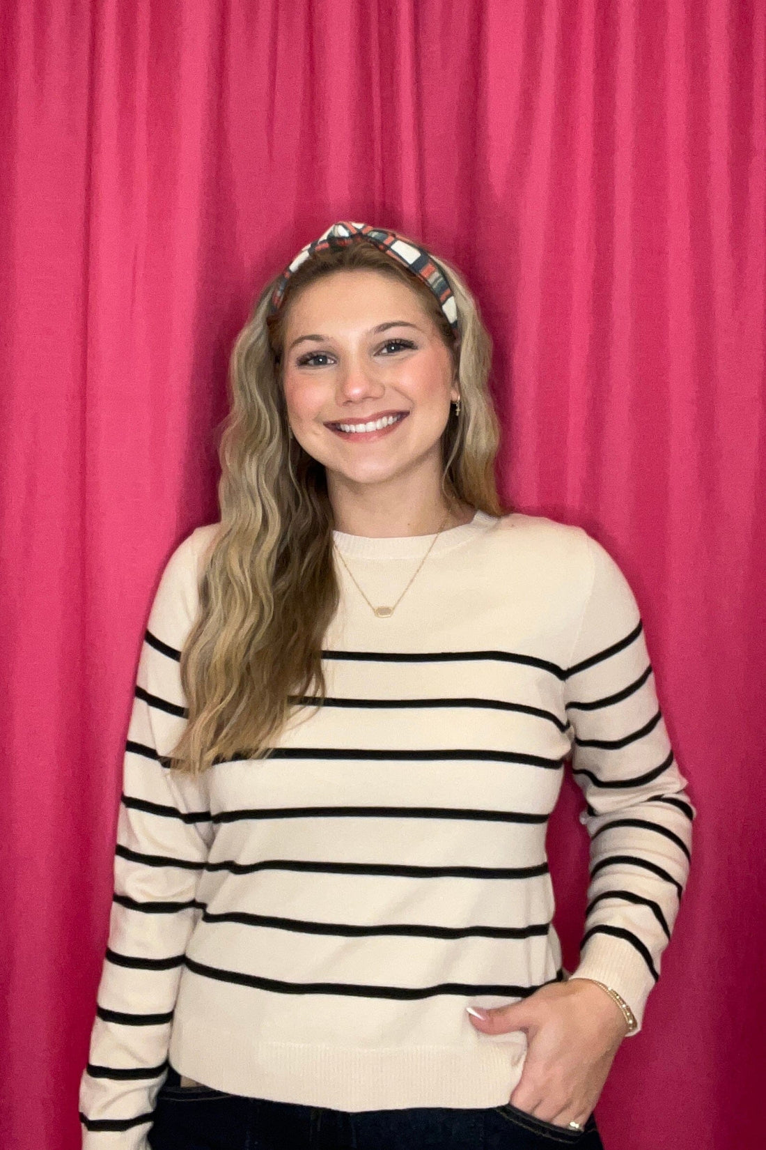 Long Sleeve Fine Gauged Striped Sweater JRTOP CASUAL TOP ALLIE &amp; ROSE 
