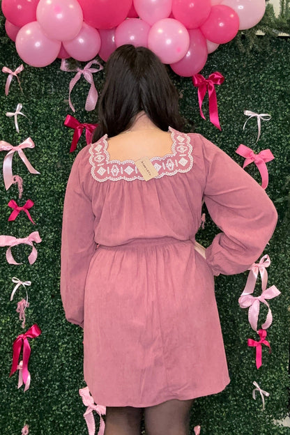 Long Sleeve Corduroy Dress w/Ebroidery DRESS VERYJ 