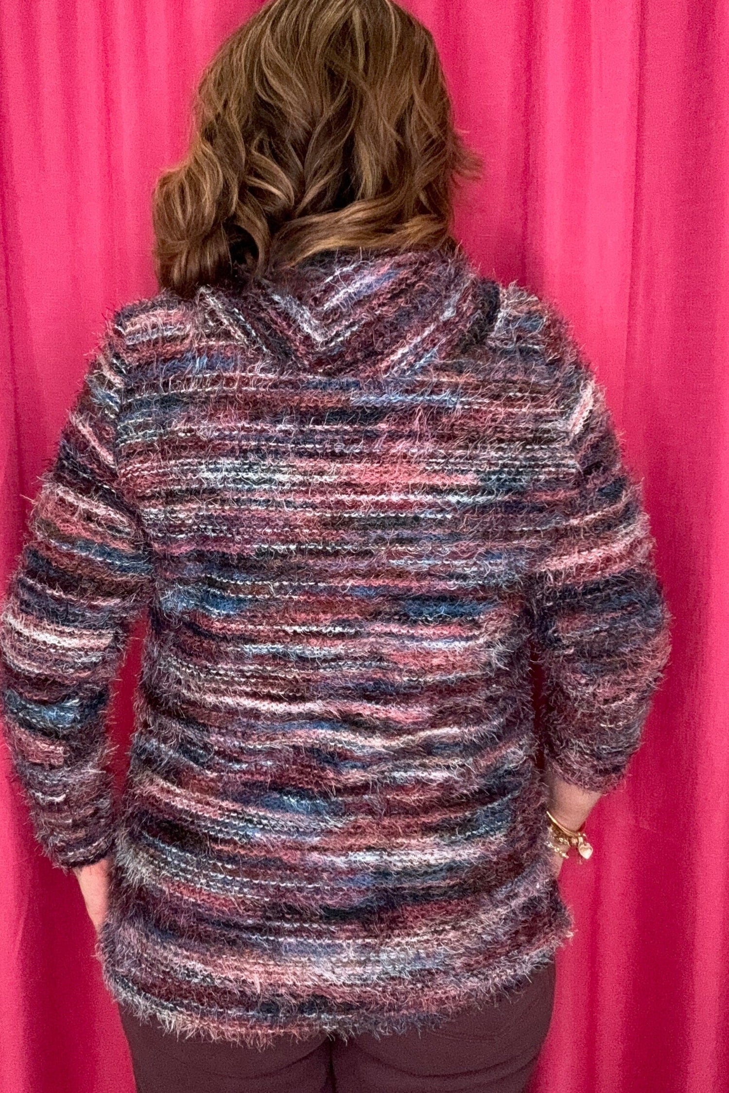 Long Sleeve Cowl Neck Eyelash Top SWEATER CREATION 