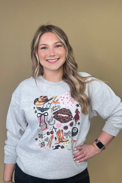 Yeehaw Cowgirl Sweatshirt MISSY BASIC KNIT SUGAR STITCH 
