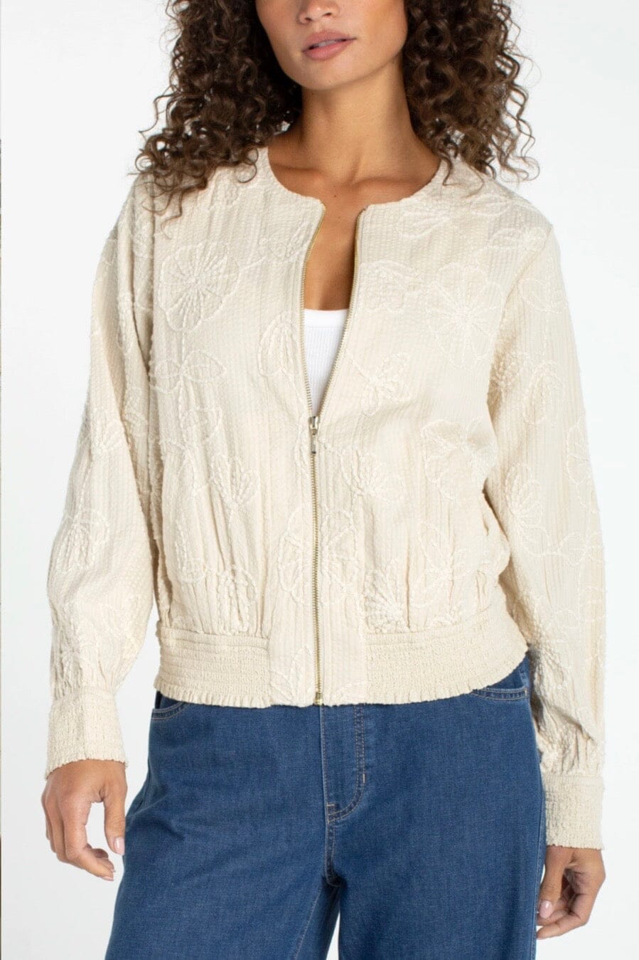 Long Sleeve Collarless Jacket w/Smocking JACKET LIVERPOOL 