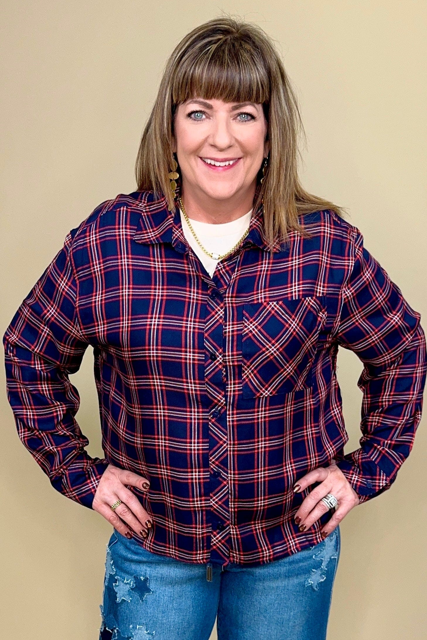 Long Sleeve Plaid Button Down MISSY TOP SPECIAL ZAC &amp; RACHEL 