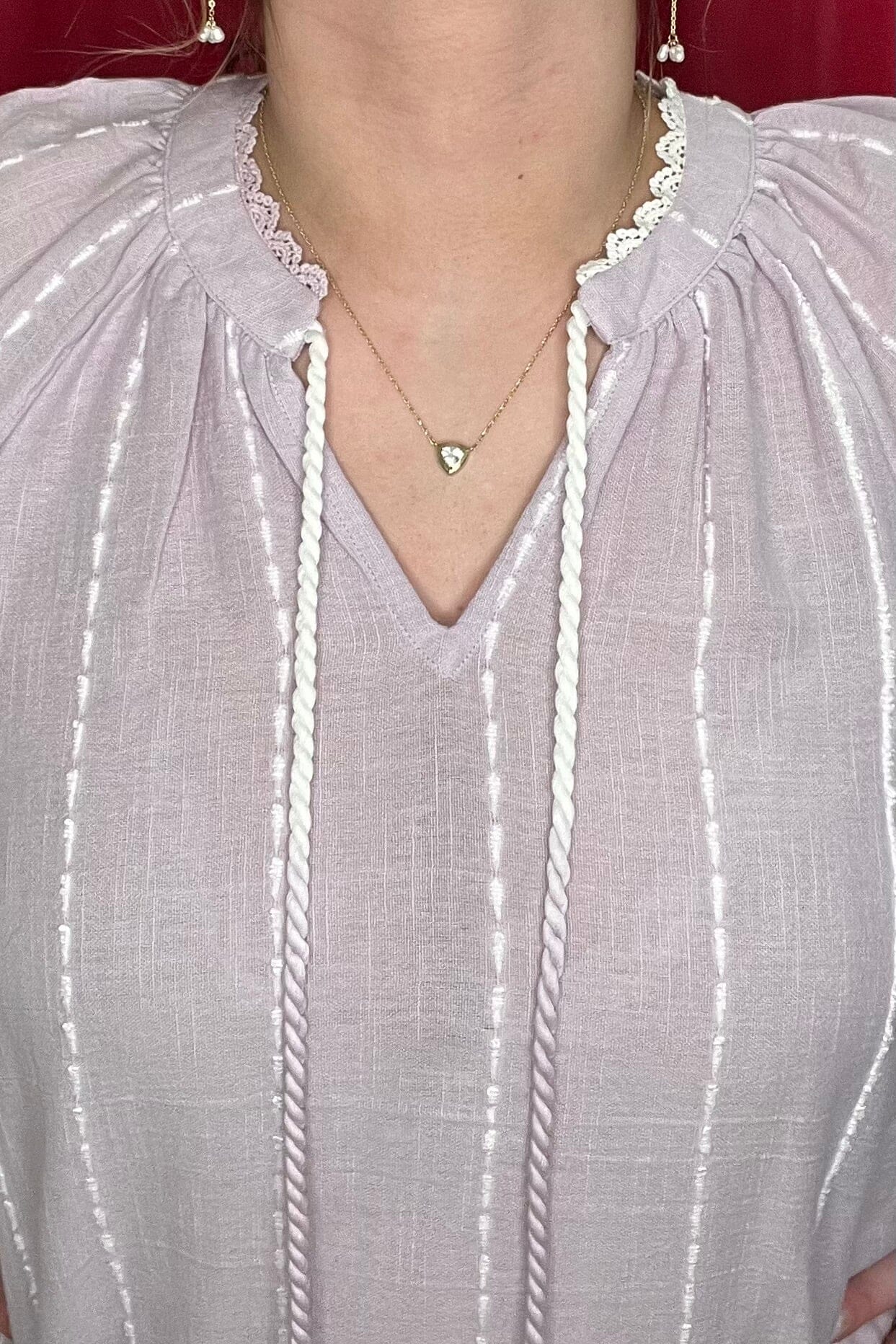 3/4 Blouson Sleeve Split Neck w/Crochet Edge Trim &amp; Woven Top MISSY TOP SPECIAL DEMOCRACY 