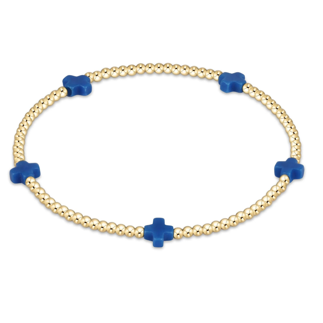 Enewton Signature Cross Small Gold Pattern 2mm Bead Bracelet- Cobalt