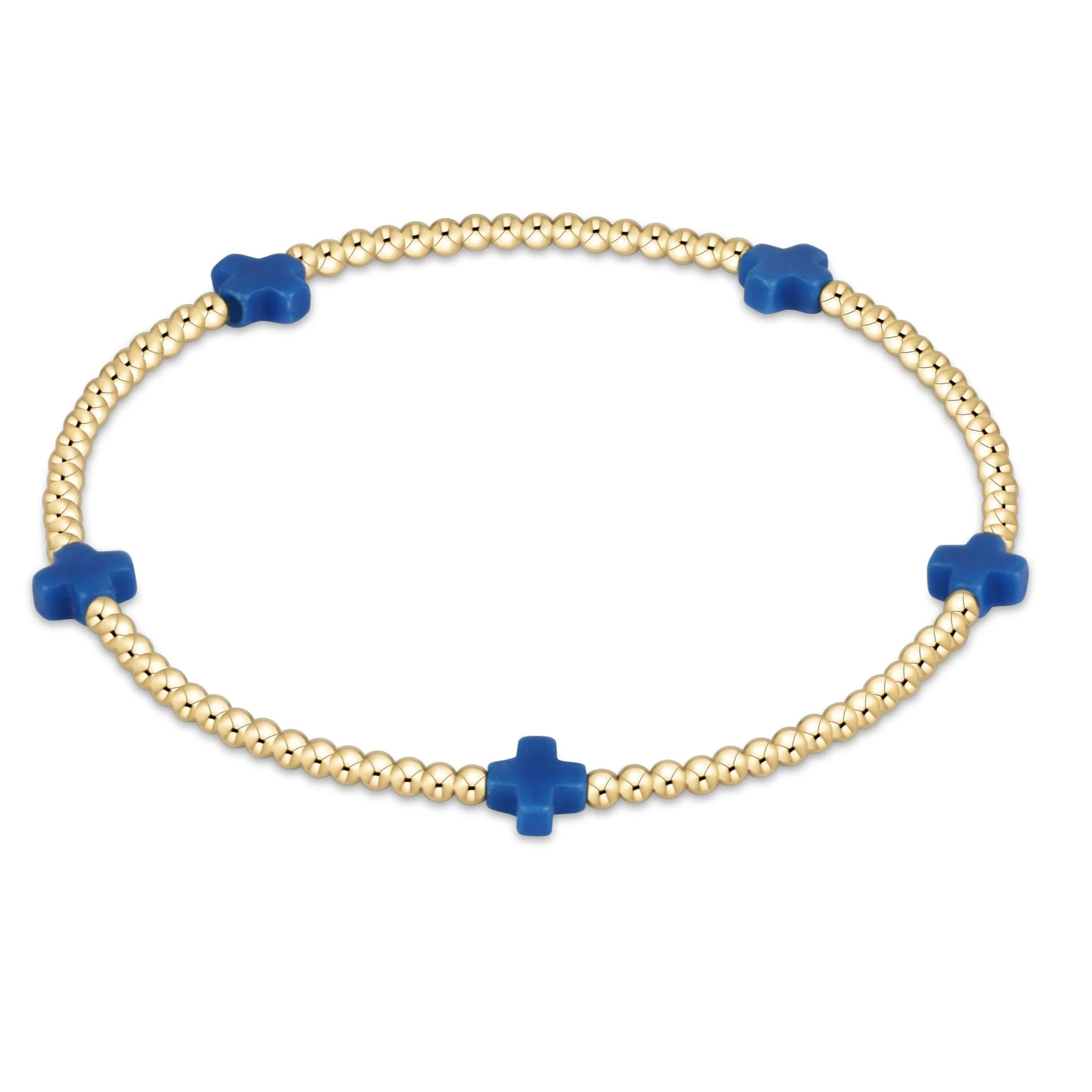 Enewton Signature Cross Small Gold Pattern 2mm Bead Bracelet- Cobalt