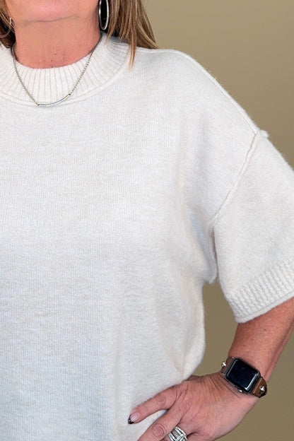Lofty Elbow Sleeve Crew Neck Cream Sweater MISSY TOP SPECIAL TRIBAL 