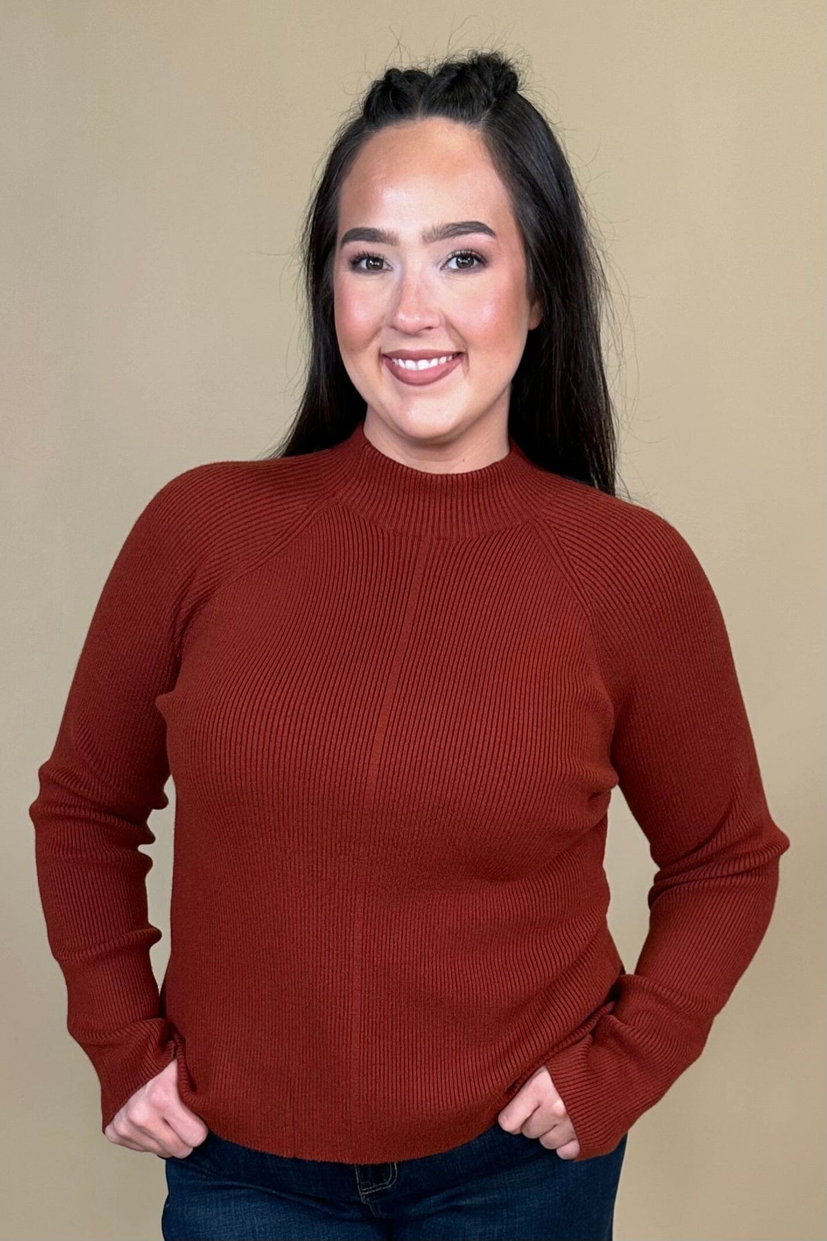 Long Sleeve Turtleneck Sweater - Rust MISSY BASIC KNIT:LPTRUNKFALL26 LIVERPOOL 