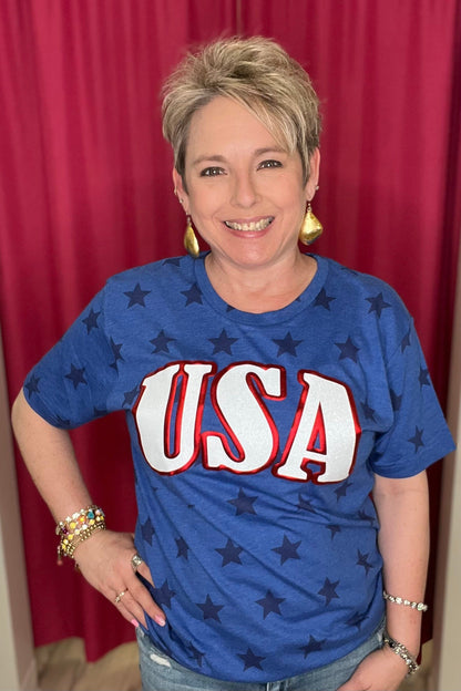 USA Glitter Puff Letters T-Shirt MISSY BASIC KNIT K Lane&