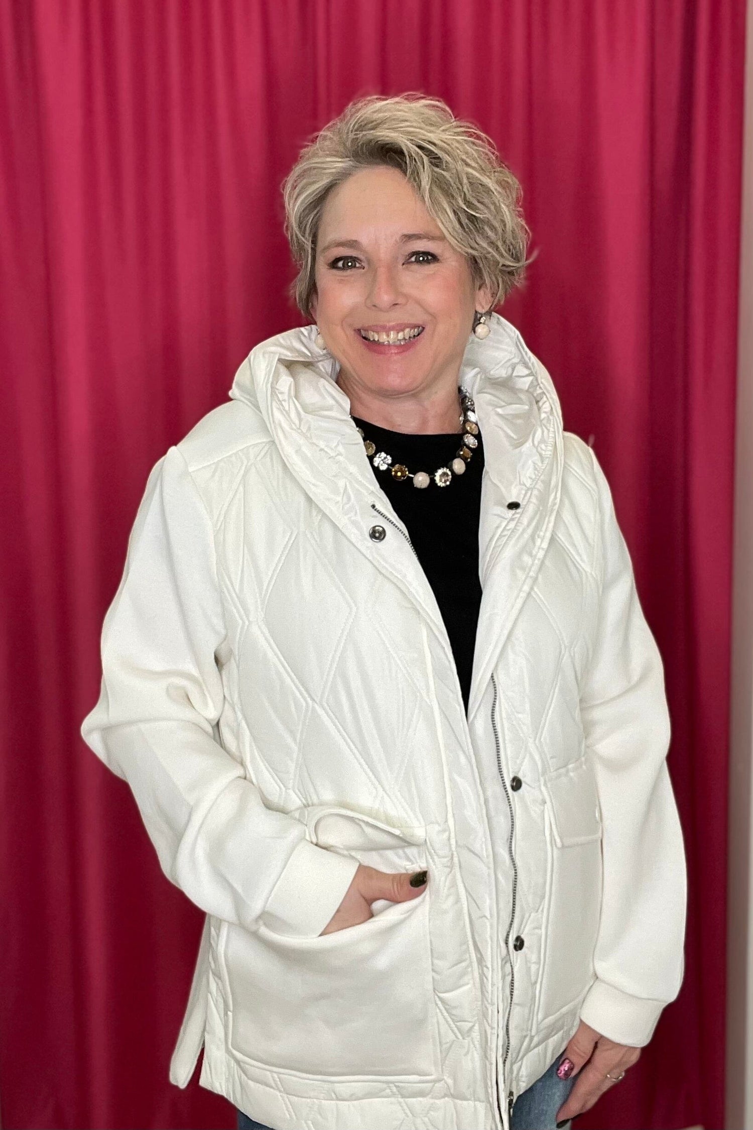 Quilted Front Knit Jacket w/Hood JACKET TRIBAL 