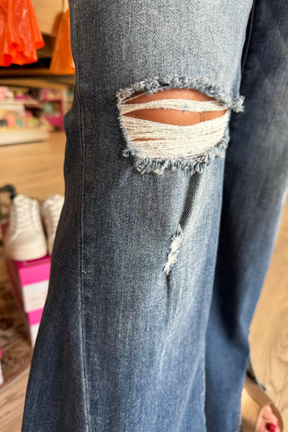 High Rise Flare Front Slit with Fray Hem Jeans JEANS RISEN 