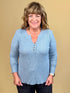 Brushed Waffle Knit Henley Long Sleeve - Denim MISSY BASIC KNIT:~~Unassigned~~ TRIBAL 